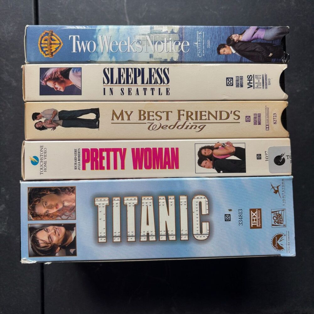 VHS Movie Bundle 5 Classic Romance Rom Coms Titanic Pretty Woman Julia Roberts